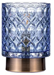 Pauleen Chic Glamour 48242-Lampada da Tavolo in Vetro, con Funzione Timer, Batteria 6H, Senza Cavo, Colore: Blu/Ottone