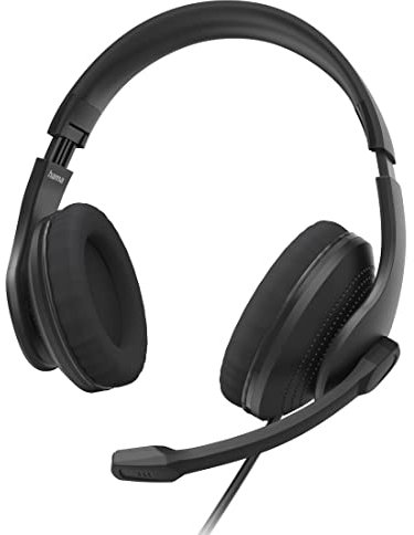 Hama USB Headset, Over Ear Kopfhörer mit Mikrofon (PC Headset mit Lautstärkeregler und verstellbarem Mikro, USB-A-Stecker, 2m langes Kabel, für Videokonferenzen, Homeoffice, eLearning) schwarz