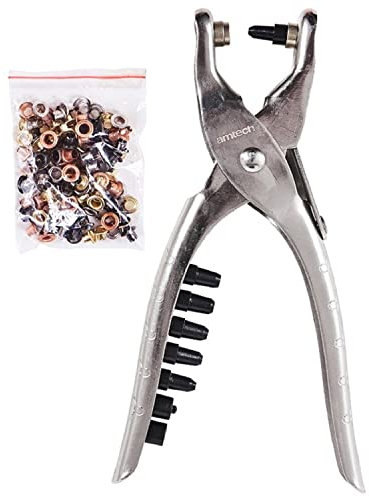 Trimming Shop Interchangeable Hole Punching Plier, Grommet Setting Handheld Tool, Leather Hole Punch with 6 Tips Size, Eyelet Plier for Sewing DIY Leathercrafts, Paper Crafts, Fabric