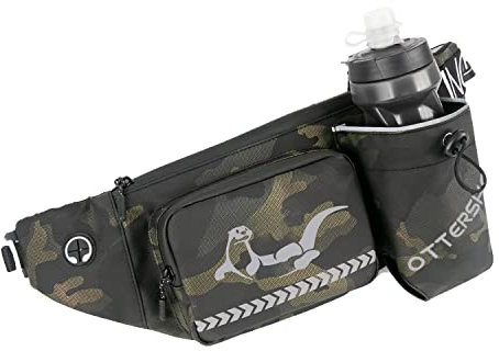 OTTERSHELL Gürteltasche Bauchtasche mit Flaschenhalter Damen und Herren, Atmungsaktiv Sport Hüfttasche für Laufen Radfahren Camping Klettern Reisen Wandern Joggen Hundetraining (Camouflage Grün)