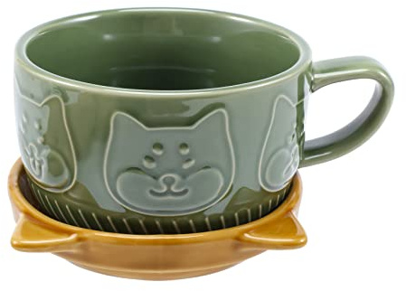 Iegefirm japonesa de cerámica creativa Shiba Inu Panda de café con tapa casa pareja leche desayuno de agua (verde)