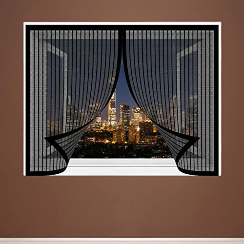 Mosquito Net Mosquito Magnetic Window Screen 285 x 205 cm(112 x 81inch) Fly Screen Mosquito Window Window Mosquito Net Anti-Tearing for Sliding Windows French Windows skylights, Black