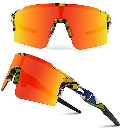 DUDUKING Sonnenbrille Fahrradbrille Herren Damen,Wassertransferdruck Sportbrillen Radsport Brillen für Outdoorsport Radfahren Laufen Golf UV 400 Schutz Baseball Brille