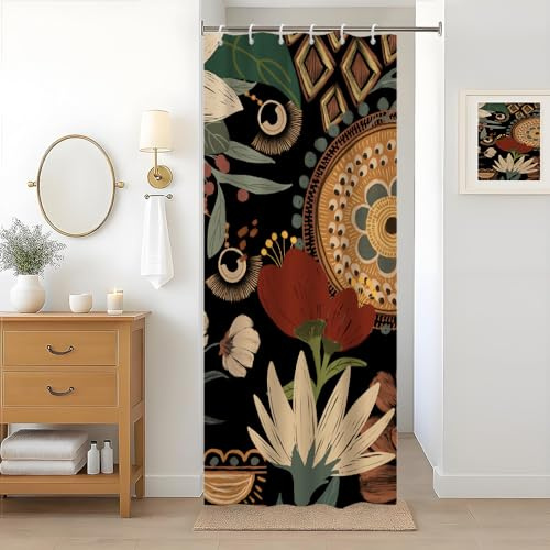 Uiiooazy Duschvorhang 90x180cm Anti Schimmel Boho Abstrakt Rot Blumen | Duschvorhang Tropisch Grün Palmeblätter Dschungel Wasserdicht Stoff Polyester Waschbar Badvorhang mit 6 Haken für Badezimmer