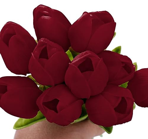 NLDGR 10 Stück Künstliche Tulpen, Künstliche Tulpen, Blumenarrangement, Fühlt Sich Echt An, Künstliche Weiße Blumen für Hochzeit, Brautstrauß, Urlaub, Garten, Heimdekoration(C)