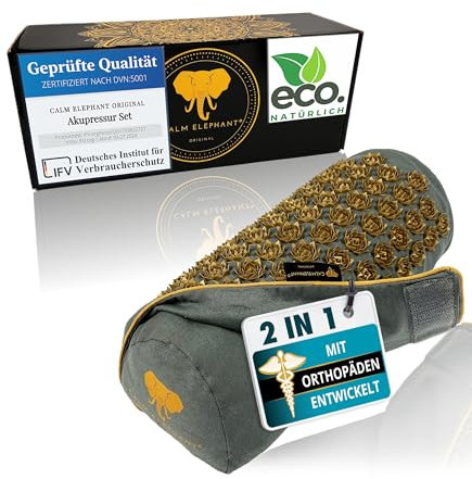 CALM ELEPHANT ORIGINAL® 2in1 Akupressur Kissen mit Wärmefunktion, Nackenrolle Nackenkissen, Kniekissen, Lagerungsrolle, Fußstütze Schreibtisch, Ideale Ergänzung zur Akupressurmatte mit Kissen, grau