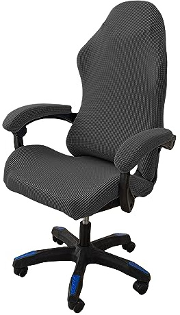 OQHAIR Ergonómico Cubre sillas Gaming Jacquard elástico Cubre sillas Gaming Antideslizante a Prueba de Polvo con 2 Fundas para reposabrazos con Cremallera -Gris Oscuro
