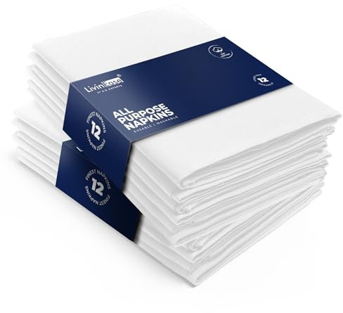 LivinEase Stoffservietten aus Baumwolle – 12 Stück Tischservietten – 100% Baumwolle, wiederverwendbare große Stoffservietten 46 x 46 cm für den Weihnachtstisch (Pure White)