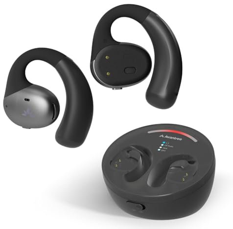 Avantree Medley Pebble - Open-Ear Wireless Earphones for TV Listening with Bluetooth Transmitter & Charging Dock, Clear Dialogue Earbuds for Seniors