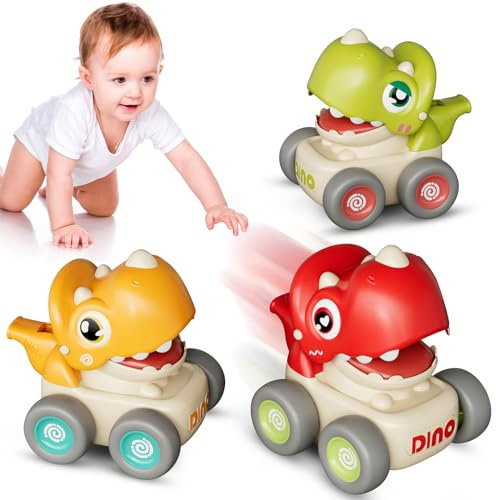 MOONTOY Spielzeugautos ab 1 Jahr, Press and Go Auto für Kleinkinder ab 1 2 3 Jahren, 3 Stück Dinosaurier Baby Auto Spielzeug ab 1 Jahr Jungen, Großartig Geschenk für Kinder ab 12 18 Monaten