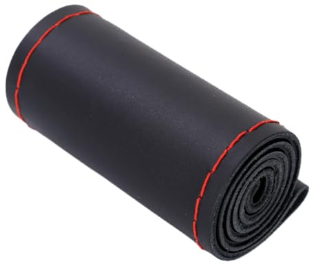 Leder Lenkradbezug Auto Hand Nähen mit Nadel Faden,Mode Anti Rutsch Universal Lenkradabdeckung Lenkradschoner,Glatte Autozubehör Innenraum,Geeignet für Lenkrad mit 36 cm Durchmesser,Schwarz Rot