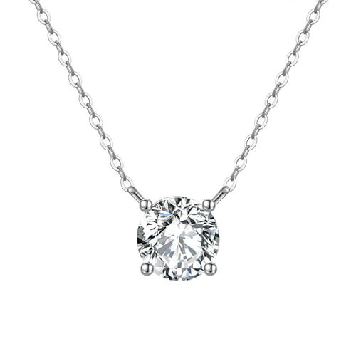 Lieson Halskette Damen Silber 925, Kette Damen Anhänger Klassisch Rund Zirkonia Silber Verstellbare 40CM, Geburtstag Muttertag Weihnachten Geschenk für Mama Ehefrau Freundin