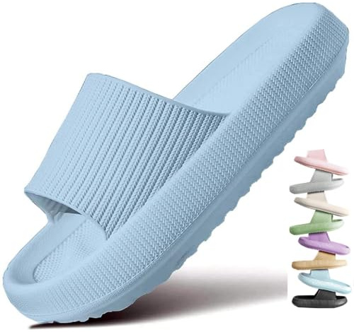 VEXITO Claquettes Chausson Femme Été Pantoufles De Douche Homme Sandales Mules Piscine Plage Bain Mer Legere Semelle Epaisse Antidérapant Ouvert Bleu Taille 42-43