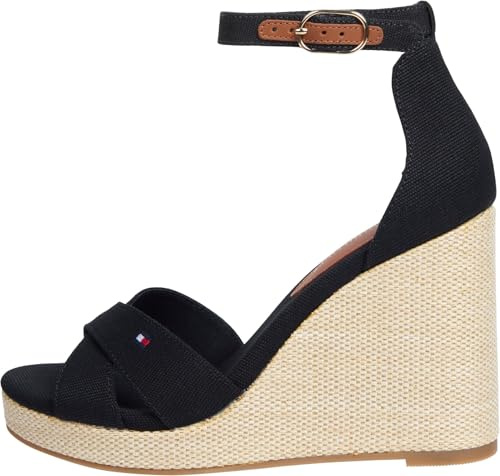 Tommy Hilfiger Donna Sandali Wedge Flag High Crisscross con Cinturino alla Caviglia, Nero (Black), 41
