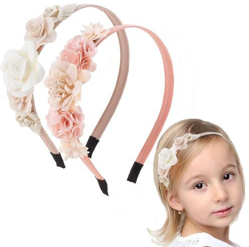 Blumen-Haarband-Stirnbänder – für Mädchen, Kleinkinder, Kinder, Haar-Accessoires aus Plastik mit Blumen, 2er-Pack