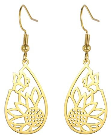 Dreamtimes Geometrische Herz Sonne Anhänger Tropfen Ohrringe Edelstahl Frauen Hoop Ohrring Sonne Hoop Ohrringe Hypoallergene Ohrringe für Frauen (Sonnenblume-Gold)