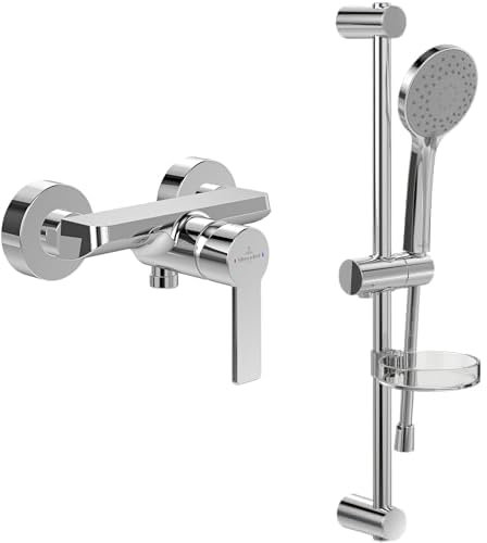 Villeroy & Boch Architectura Duschset Aufputz (2 in 1 Bundle), Duschsystem mit Duscharmatur, Handbrause, Handbrauseschlauch, Duschstange inkl. Handbrausehalter, Chrom