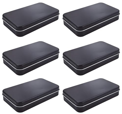 Rechteckige Metall Scharnierdosen, 6 Stück, 15 x 9 x 3 cm, Schwarz | Leer, Home Storage Organizer, Mini Box Set, Grundlegende Notwendigkeiten