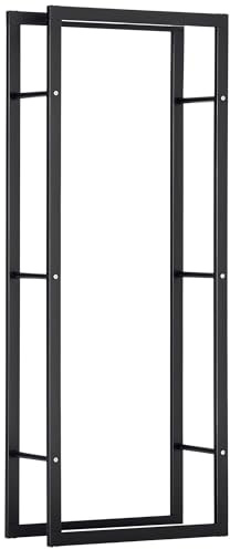 HOMCOM Kaminholzregal Metall 60 x 25 x 150 cm Brennholzregal Stapelhilfe Stahlrahmen bis 100kg Kaminholzunterstand Outdoor Holzregal Feuerholzregal für Garten Terrasse Außen Schwarz
