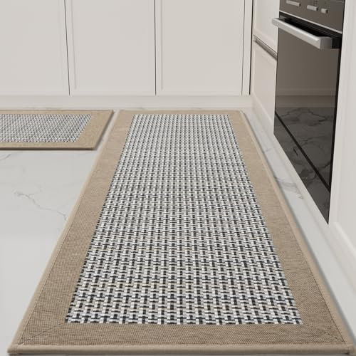 SIXHOME 40 * 60+40 * 120cmKüchenteppich Waschbar Sisaloptik Gewebte küchenteppich rutschfest 2Stück Saugfähig Teppich Braun