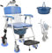Aocay Silla Ducha WC con Ruedas, 3 en 1 Silla Ruedas Ducha Inodoro Estrecha, Azul Sillas Baño Ancianos Ducha con Ruedas Asiento Blando 150 KG para Personas Mayores y Minusvalidos