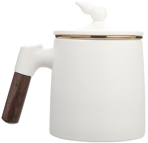 PRETYZOOM Tazza Da Tè in Ceramica Con Manico in Legno Da 400 Ml Infusore E Coperchio Design Retrò Per Casa E Ufficio