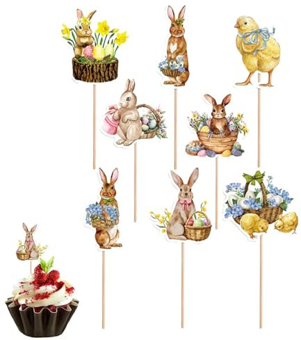 8pcs Easter Cupcake Toppers, Bunny Cupcake Toppers, Easter Cupcake Picks Cupcake Decorations, Easter Party Supplies