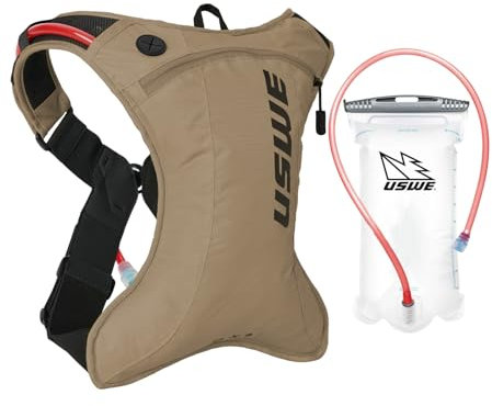 USWE Outlander Moto Trinkrucksack, Laufen, Wandern, Trinkrucksack mit Wasserblase, Hydropack für Damen und Herren, Rucksackausrüstung und Ausrüstung für Radfahren, MTB (Sand, 2L)