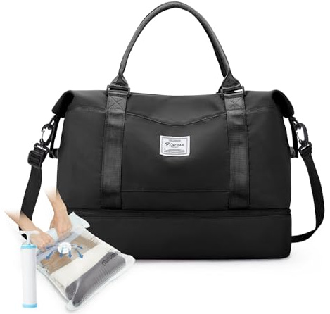 Borsone da Viaggio Sottovuoto con pompa,Bagaglio a Mano Easyjet Borsa da Viaggio con Scomparto per le Scarpe, Borsa da Cabina per Easyjet Borsa Sportiva Borsone da Palestra da Weekend,Q2-Nero
