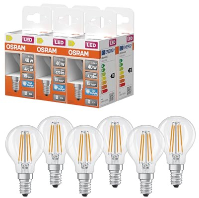 OSRAM Lampada LED Star Globe P40 Filamento 3,4W Trasparente E14 | LED Star Classic P 40 Filament, LED Lamps, Chiaro, 15000 h, confezione da 1