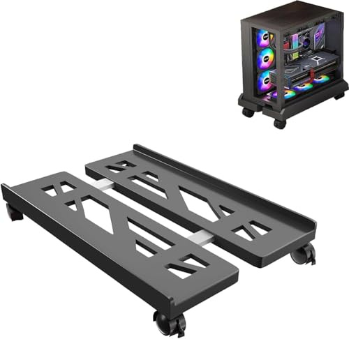 Soporte Torre Ordenador,Soporte pc bajo Mesa,Ideal para Torres de PC, Soporte Universal para CPU con Cuatro Ruedas, Soporte móvil para CPU y Carrito para CPU Debajo de escritorios Gaming. Negro.