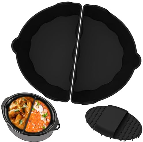 2 Pcs Silicone Slow Cooker Liner Pot Liners Reusable for 6-8QT Crock Pot Cooker Divider Foldable Insert BPA Free Slow Cookers Accessories for Home Kitchen(Black)
