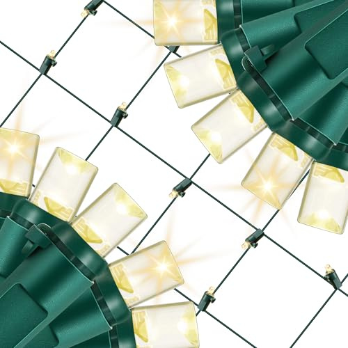 Enhon Slow Twinkling Christmas Net Lights, 6 x 4 ft Net, 100 Bulbs Twinkle Pulsing, 5mm LED Wide Angle Soft Random Shimmering Outdoor Light Set with Green Wire, Warm White(2 Pack)
