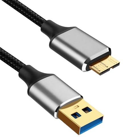 1 Meter Micro B to USB A Hard Drive Cable, 5 Gbps Micro B Lead USB-A to Micro USB 3.0 Portable External Hard Drive Cord Compatible with Seagate Toshiba Westgate My Passport Galaxy S5 S20 Camera Note 3