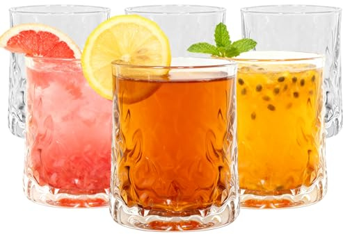 BITUSIC Set of 6 Drinking Glasses 250ml/8 oz Tumblers Glasses with Textured Design Ideal for Parties Home Gatherings for Water,Juice,Cocktails and Beverages