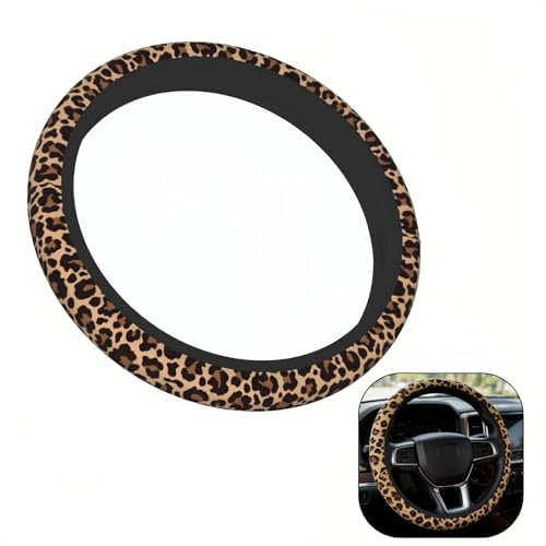 HARY Leopard Print Steering Wheel Cover, Universal Car Steering Wheel Cover Leopard Print Car Accessories for Women Interior, Cheetah Auto Accessories Leopard Gift for Women, 38 cm / 15 in