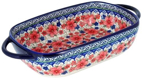 Fuente para hornear de cerámica resistente al calor, 730ml, plato para lasaña rectangular con estampado de flores y asas dobles, cazuela lavable antideslizante