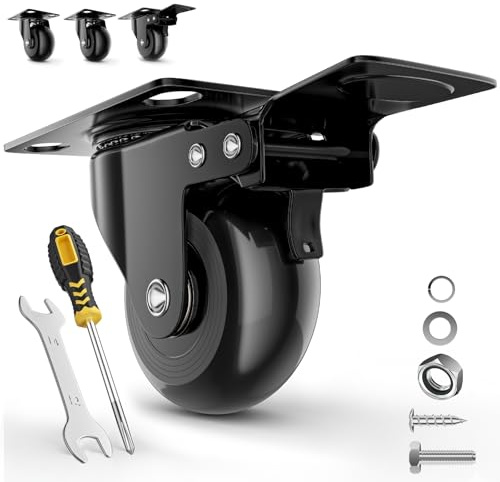 COSYLAND Ruedas para Muebles Pesados 50 mm, Juego de 4 Ruedas Giratorias 360° con Placa, Hasta 300 kg, No Dejan Marcas, para Transporte y Movimiento de Muebles, 2 con Freno y 2 Sin Freno, Negro