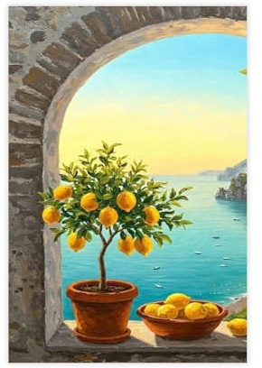Leinwand-Poster, Motiv: Sonniger Zitronenbaum, Wandkunst, Dekor, Bild, Gemälde für Wohnzimmer, Schlafzimmer, Dekoration, 60 x 90 cm