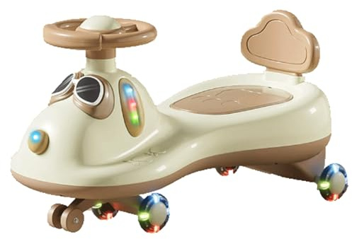 laufrad Wackelauto, Musiklicht, Anti-Überschlag-Schaukel, Autoschaukel, leises Blinkrad, Dreh-, Wende- und Wackelbewegung for Lenken, for Kinder ab 3 Jahren autoscooter(Bruin)