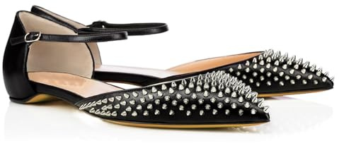 Ballerine Eleganti da Donna con Borchie, Scarpe Basse Comode e Sexy con Punta Affusolata, con Aperture Laterali e Cinturino Regolabile alla Caviglia, per Feste e Matrimoni,39 EU
