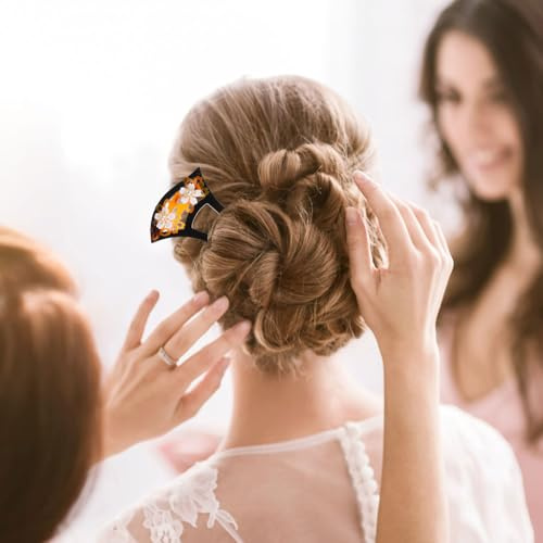 PRETYZOOM Forcina a Forma di U per Chioma Donna in Stile Cinese Retrò, Bastoncino Vintage Acrilico Giallo e Nero, Accessorio Copricapo Hanfu per Cerimonie e Matrimoni