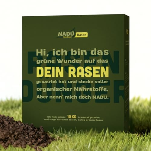 NADU organischer Rasendünger – 100% natürlich, Langzeitwirkung, dichter & sattgrüner Rasen, haustierfreundlich, Made in Germany (10kg)