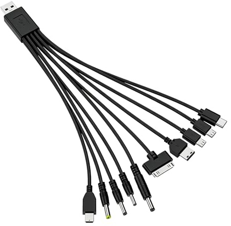 10-in-1 Universal Multiple USB Charger Cable All‑in‑One Multi Charging Cable with 10 Adapters Compatible with iPhone, Samsung Galaxy, Huawei, OnePlus, Kindle, LG, Android, Compact