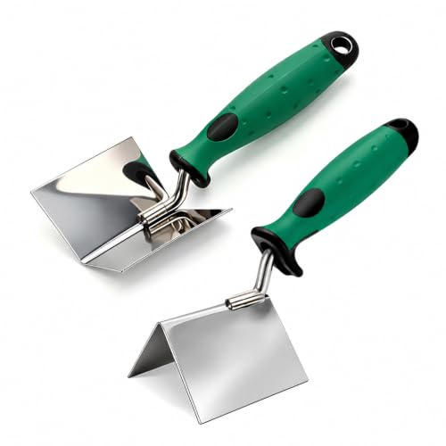 2-Piece Corner Trowel Tool Set, Stainless Steel Inside and Outside Corner Trowels with Soft Grip Handle, Plastering Trowel for Drywall, Plaster, Rendering and Corner Finishing