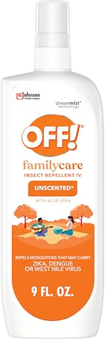OFF! Family Care Insect & Mosquito Repellent Spritz, Bug Spray Containing 7% DEET, Unscented Repellent with Aloe Vera Protects Against Mosquitoes, 9 Oz