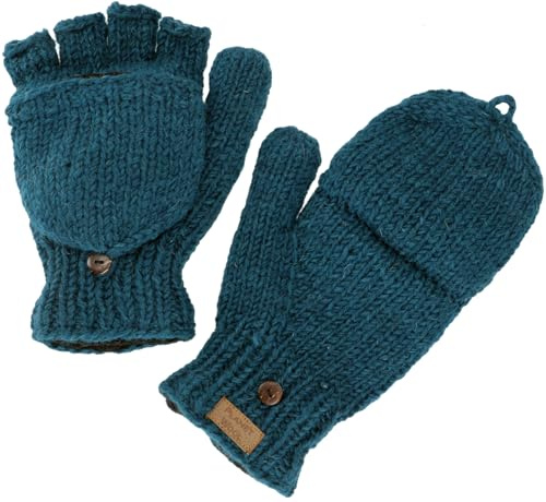 GURU SHOP Handschuhe, handgestrickte Klapphandschuhe, Wollhandschuhe | Warme Fausthandschuhe mit Klappe, Fleece-Futter, dehnbar, für normale Handgröße, unisex