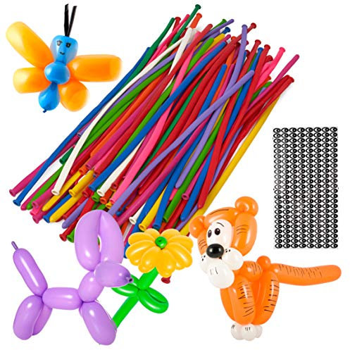 THE TWIDDLERS 103 Piezas Kit de Globos de Modelado - Globoflexia | 100 Globos Largos de Colores, Bomba Manual, Puntos de Pegamento y Pegatinas
