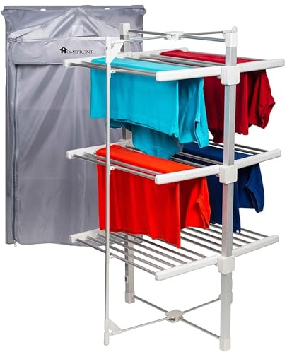 Homefront Heated Clothes Airer – EcoDry Electric 3-Tier Folding Indoor Dryer Rack with Free Zip-Up Cover, Energy-Efficient Heated Laundry Rack Horse, 330W