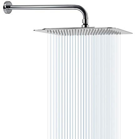 NearMoon Square Rain Shower Head With Extension Arm, Large Stainless Steel Rainfall Shower-Waterfall Full Body Coverage (12 Inch, Chrome)